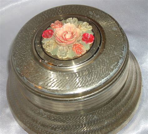 antique metal powder box|antique powder box.